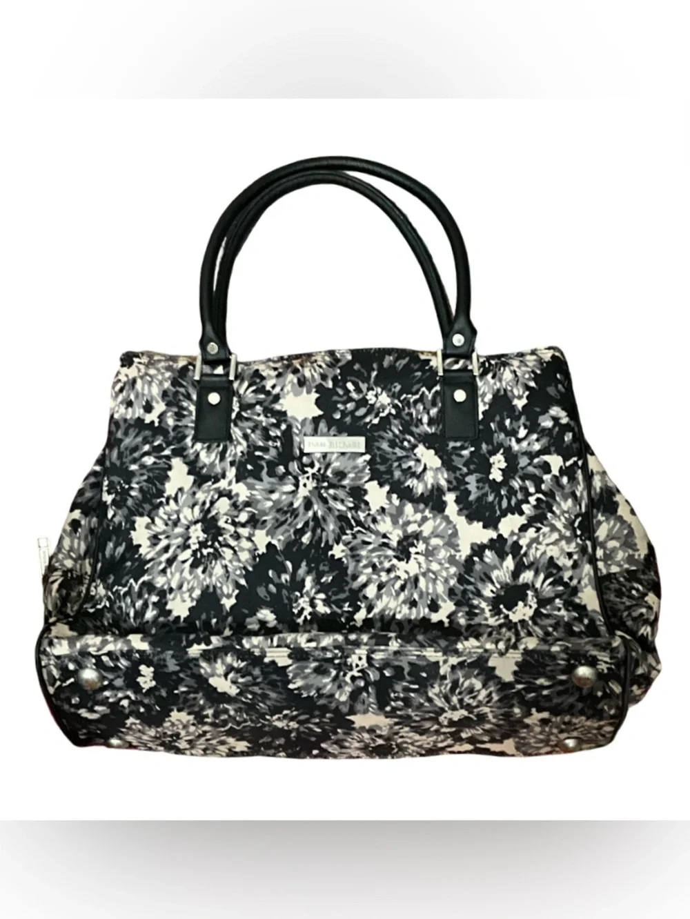 Isaac Mizrahi Black Gray Floral Large Tote Travel Work Bag 18”